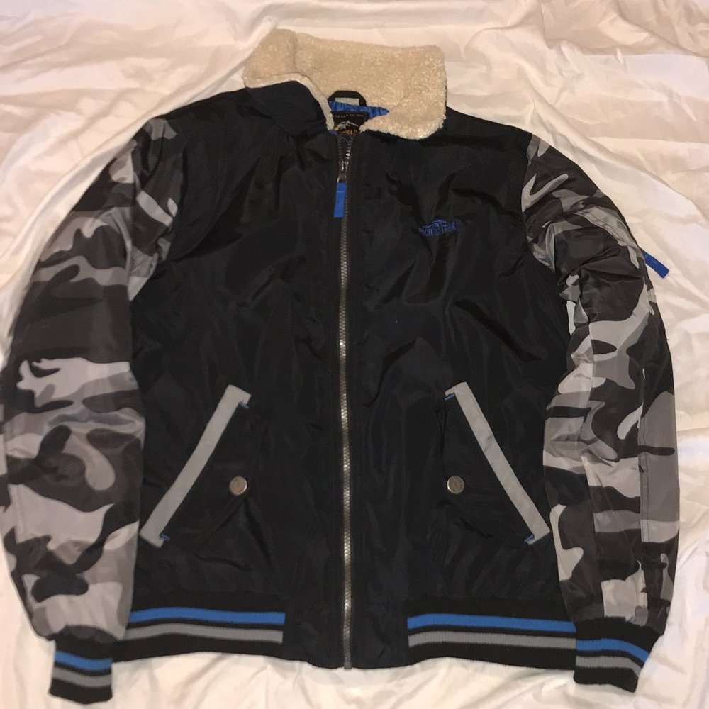 Boys Winter Jacket by Pacific Trail. Black Gray Camo Sz L 14/16 Hooded